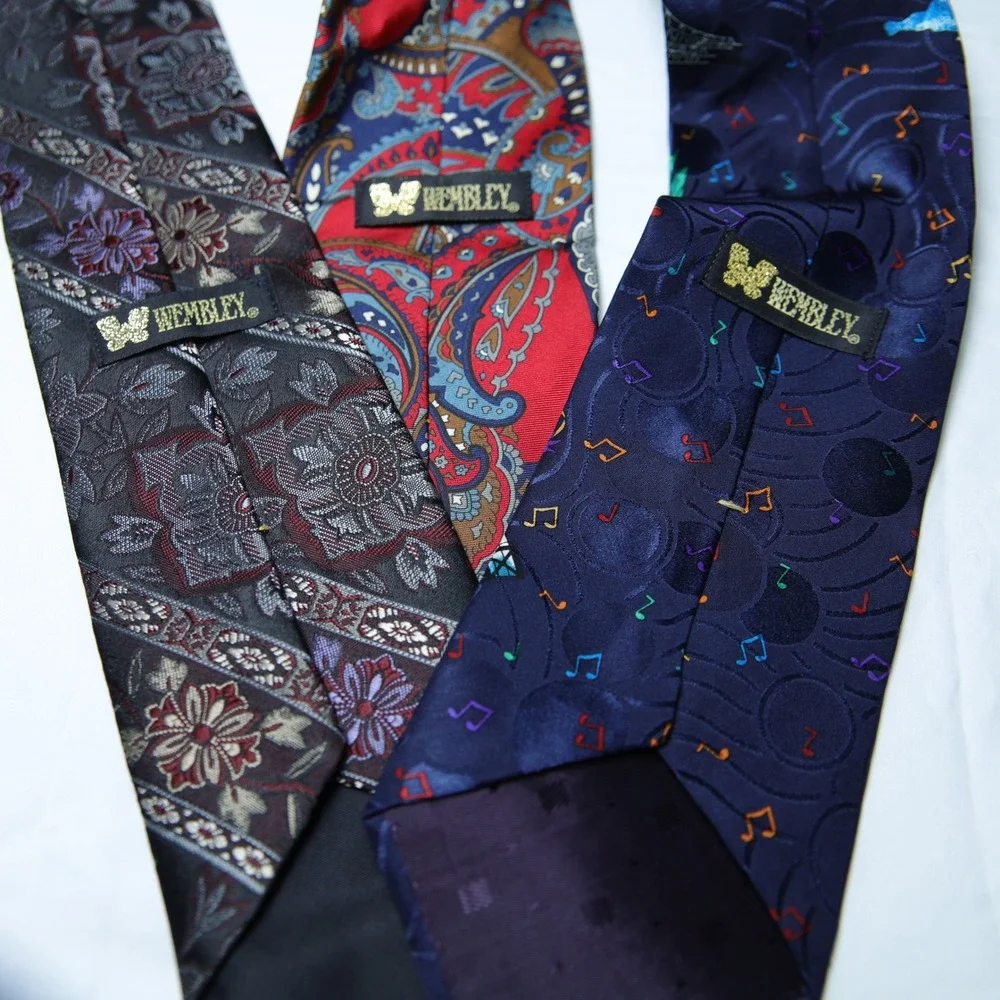 Wembley Vintage Silk Tie Bundle 3pc Paisley Floral New Orleans Novelty Mens Ties